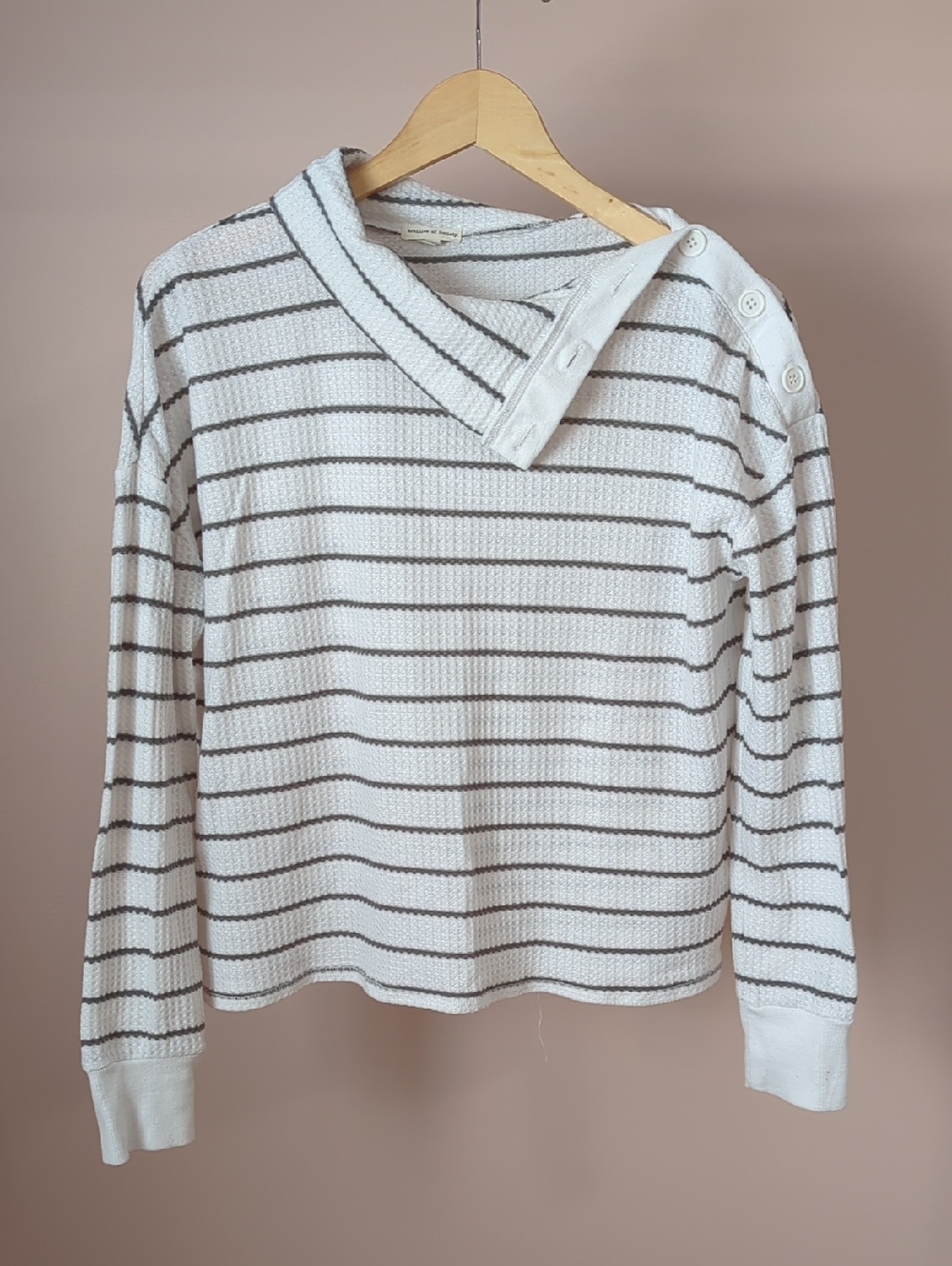 Striped Button-Shoulder Knit Shirt - White & Grey